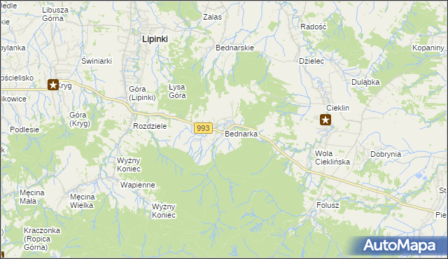 mapa Bednarka gmina Lipinki, Bednarka gmina Lipinki na mapie Targeo