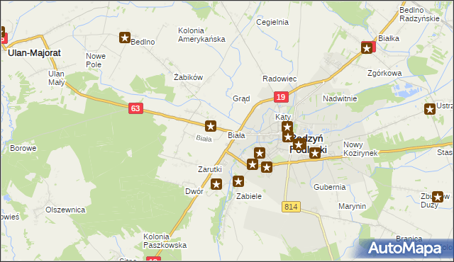 mapa Biała gmina Radzyń Podlaski, Biała gmina Radzyń Podlaski na mapie Targeo