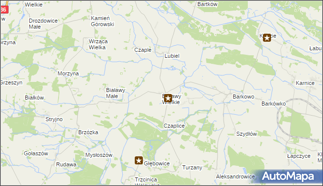 mapa Białawy Wielkie, Białawy Wielkie na mapie Targeo