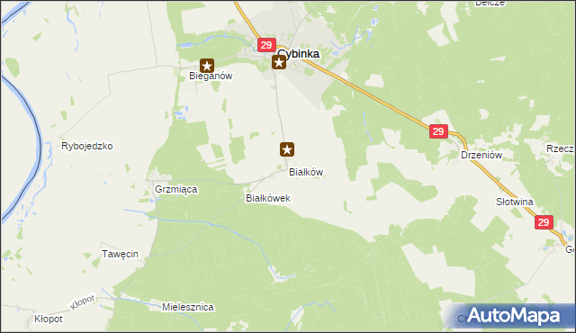 mapa Białków gmina Cybinka, Białków gmina Cybinka na mapie Targeo