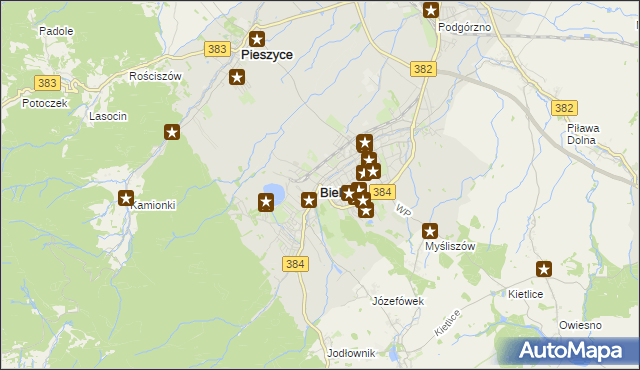 mapa Bielawa powiat dzierżoniowski, Bielawa powiat dzierżoniowski na mapie Targeo