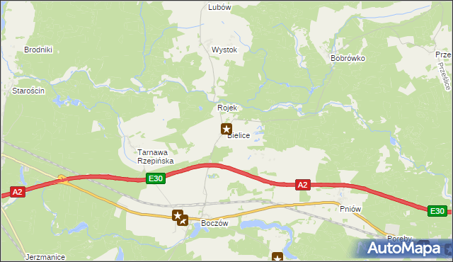 mapa Bielice gmina Torzym, Bielice gmina Torzym na mapie Targeo