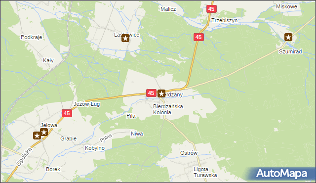 mapa Bierdzany gmina Turawa, Bierdzany gmina Turawa na mapie Targeo