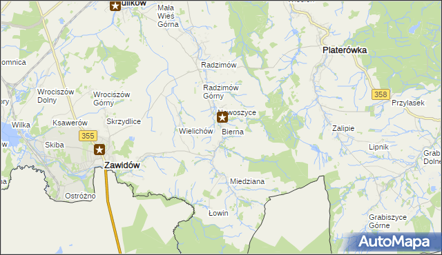 mapa Bierna gmina Sulików, Bierna gmina Sulików na mapie Targeo