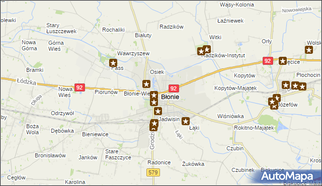 mapa Błonie powiat warszawski zachodni, Błonie powiat warszawski zachodni na mapie Targeo