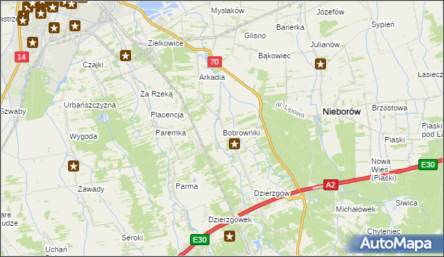 mapa Bobrowniki gmina Nieborów, Bobrowniki gmina Nieborów na mapie Targeo