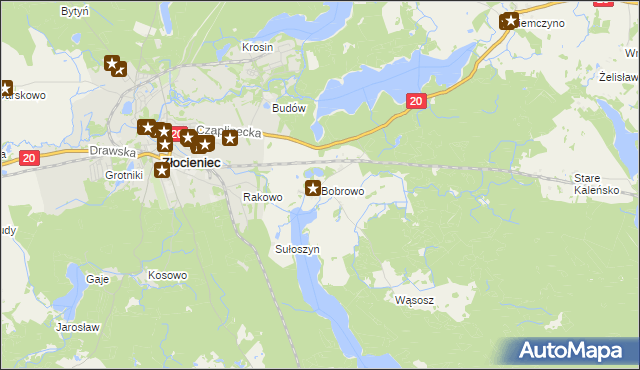 mapa Bobrowo gmina Złocieniec, Bobrowo gmina Złocieniec na mapie Targeo