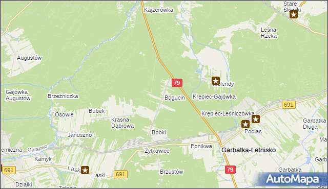 mapa Bogucin gmina Garbatka-Letnisko, Bogucin gmina Garbatka-Letnisko na mapie Targeo