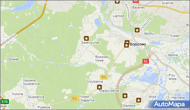 mapa Bojszowy Nowe, Bojszowy Nowe na mapie Targeo