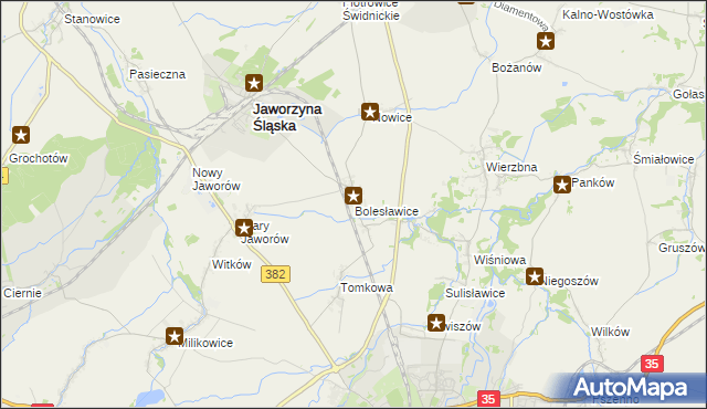 mapa Bolesławice gmina Jaworzyna Śląska, Bolesławice gmina Jaworzyna Śląska na mapie Targeo