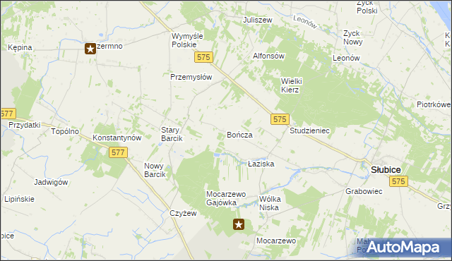 mapa Bończa gmina Słubice, Bończa gmina Słubice na mapie Targeo