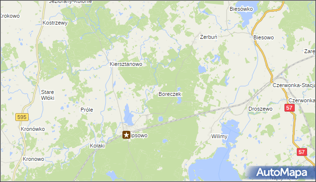 mapa Boreczek gmina Biskupiec, Boreczek gmina Biskupiec na mapie Targeo