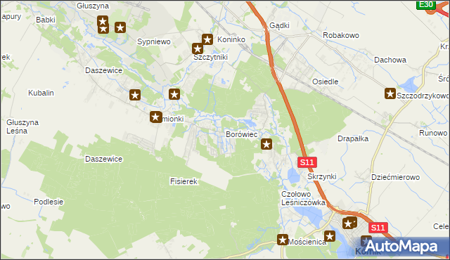 mapa Borówiec gmina Kórnik, Borówiec gmina Kórnik na mapie Targeo