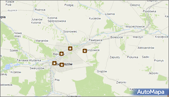 mapa Borszowice gmina Sędziszów, Borszowice gmina Sędziszów na mapie Targeo