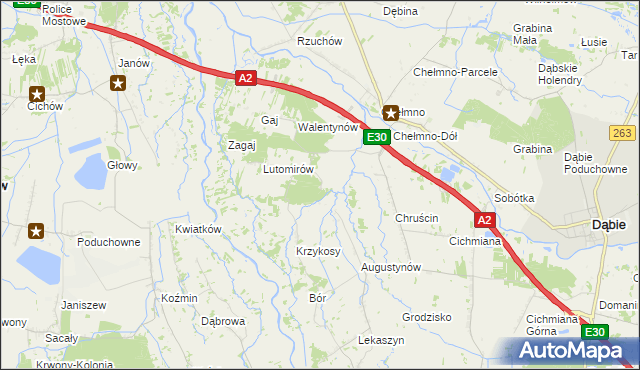 mapa Bród gmina Dąbie, Bród gmina Dąbie na mapie Targeo