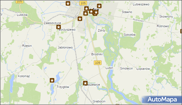 mapa Brodniki gmina Gryfice, Brodniki gmina Gryfice na mapie Targeo