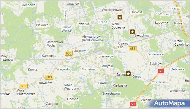 mapa Bronisławów gmina Prażmów, Bronisławów gmina Prażmów na mapie Targeo