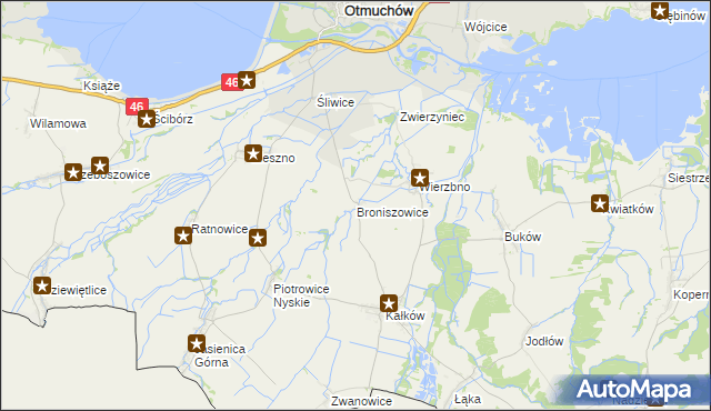 mapa Broniszowice gmina Otmuchów, Broniszowice gmina Otmuchów na mapie Targeo
