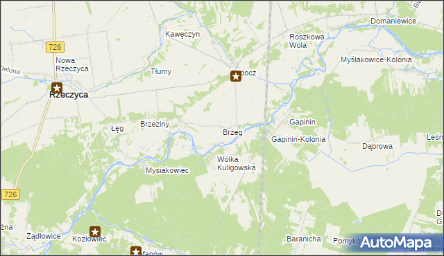 mapa Brzeg gmina Rzeczyca, Brzeg gmina Rzeczyca na mapie Targeo