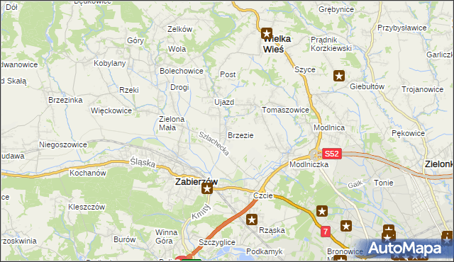 mapa Brzezie gmina Zabierzów, Brzezie gmina Zabierzów na mapie Targeo