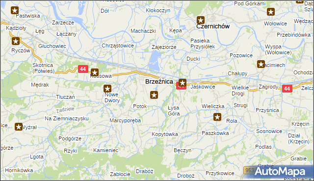 mapa Brzezinka gmina Brzeźnica, Brzezinka gmina Brzeźnica na mapie Targeo