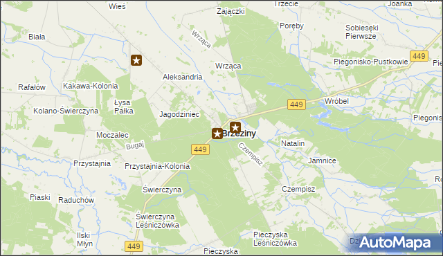 mapa Brzeziny powiat kaliski, Brzeziny powiat kaliski na mapie Targeo