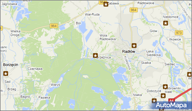 mapa Brzeźnica gmina Radłów, Brzeźnica gmina Radłów na mapie Targeo