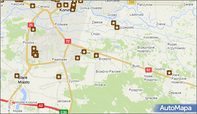 mapa Brzeźno gmina Krzymów, Brzeźno gmina Krzymów na mapie Targeo