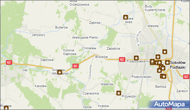 mapa Brzozów gmina Sokołów Podlaski, Brzozów gmina Sokołów Podlaski na mapie Targeo