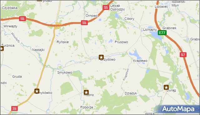 mapa Brzydowo gmina Ostróda, Brzydowo gmina Ostróda na mapie Targeo