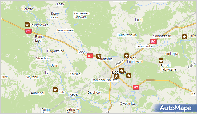 mapa Budziska gmina Łochów, Budziska gmina Łochów na mapie Targeo