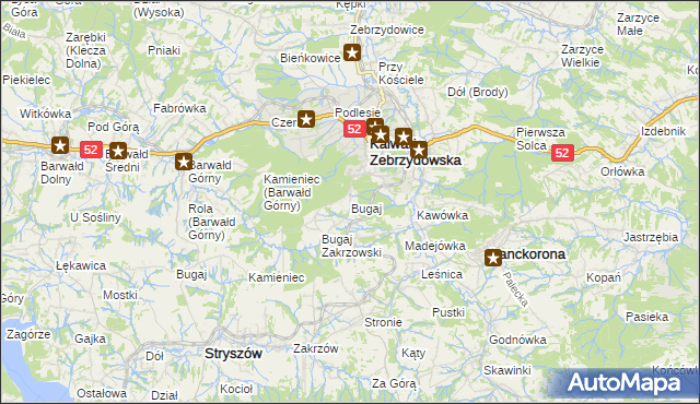 mapa Bugaj gmina Kalwaria Zebrzydowska, Bugaj gmina Kalwaria Zebrzydowska na mapie Targeo
