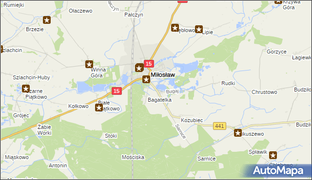 mapa Bugaj gmina Miłosław, Bugaj gmina Miłosław na mapie Targeo