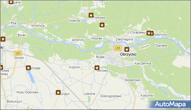 mapa Bugaj gmina Obrzycko, Bugaj gmina Obrzycko na mapie Targeo