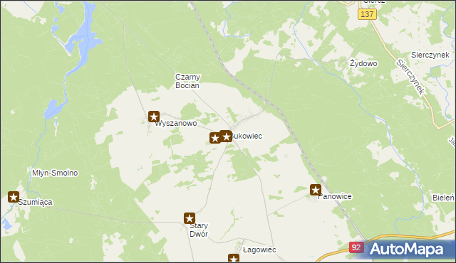 mapa Bukowiec gmina Międzyrzecz, Bukowiec gmina Międzyrzecz na mapie Targeo