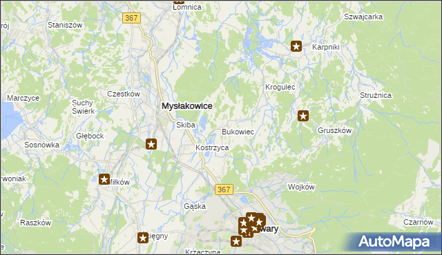 mapa Bukowiec gmina Mysłakowice, Bukowiec gmina Mysłakowice na mapie Targeo