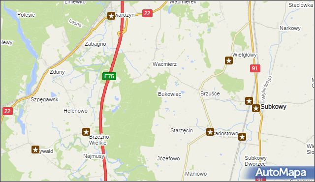 mapa Bukowiec gmina Subkowy, Bukowiec gmina Subkowy na mapie Targeo