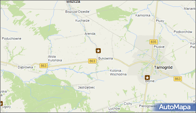 mapa Bukowina gmina Biszcza, Bukowina gmina Biszcza na mapie Targeo