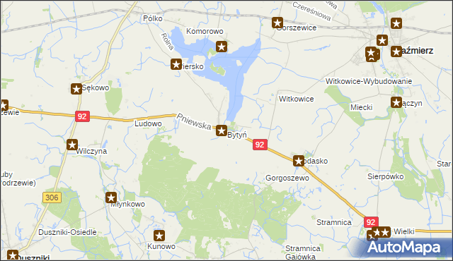 mapa Bytyń gmina Kaźmierz, Bytyń gmina Kaźmierz na mapie Targeo