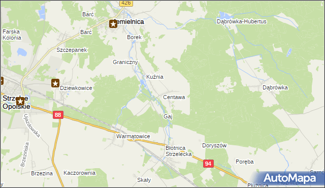 mapa Centawa, Centawa na mapie Targeo