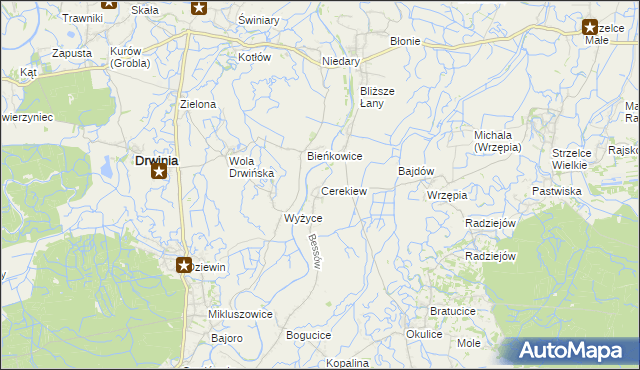 mapa Cerekiew gmina Bochnia, Cerekiew gmina Bochnia na mapie Targeo