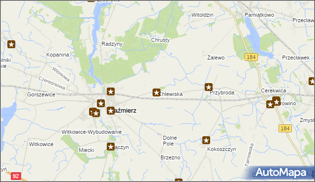 mapa Chlewiska gmina Kaźmierz, Chlewiska gmina Kaźmierz na mapie Targeo