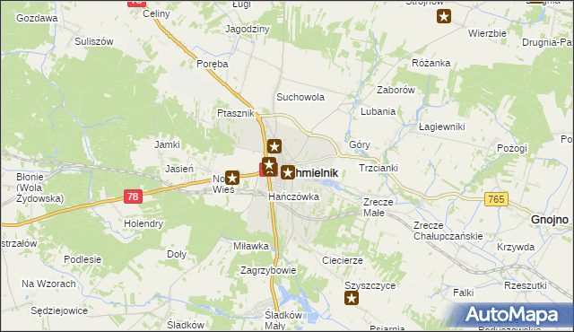 mapa Chmielnik powiat kielecki, Chmielnik powiat kielecki na mapie Targeo