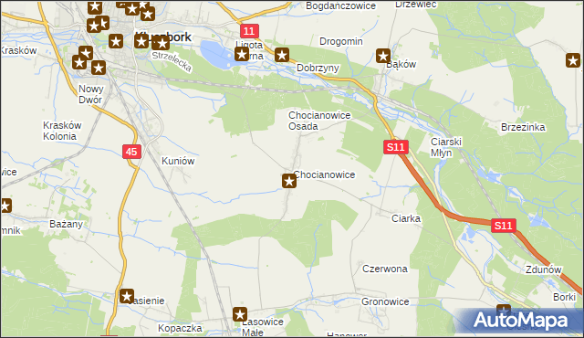 mapa Chocianowice gmina Lasowice Wielkie, Chocianowice gmina Lasowice Wielkie na mapie Targeo