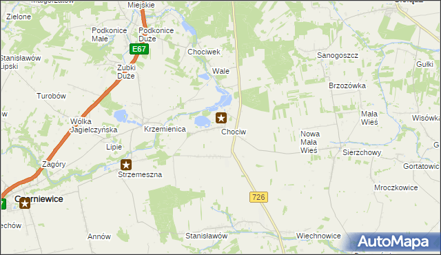 mapa Chociw gmina Czerniewice, Chociw gmina Czerniewice na mapie Targeo