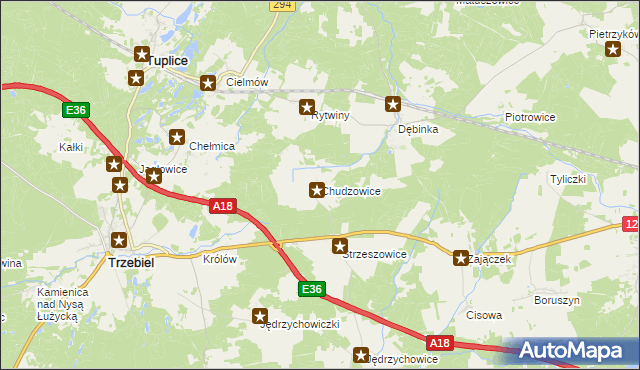 mapa Chudzowice, Chudzowice na mapie Targeo