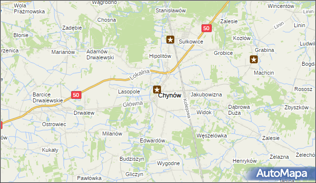 mapa Chynów powiat grójecki, Chynów powiat grójecki na mapie Targeo