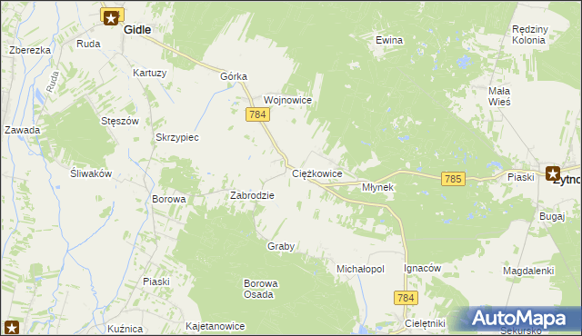 mapa Ciężkowice gmina Gidle, Ciężkowice gmina Gidle na mapie Targeo