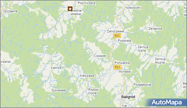 mapa Cisowiec gmina Baligród, Cisowiec gmina Baligród na mapie Targeo