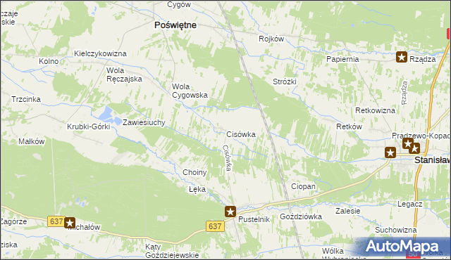 mapa Cisówka gmina Stanisławów, Cisówka gmina Stanisławów na mapie Targeo